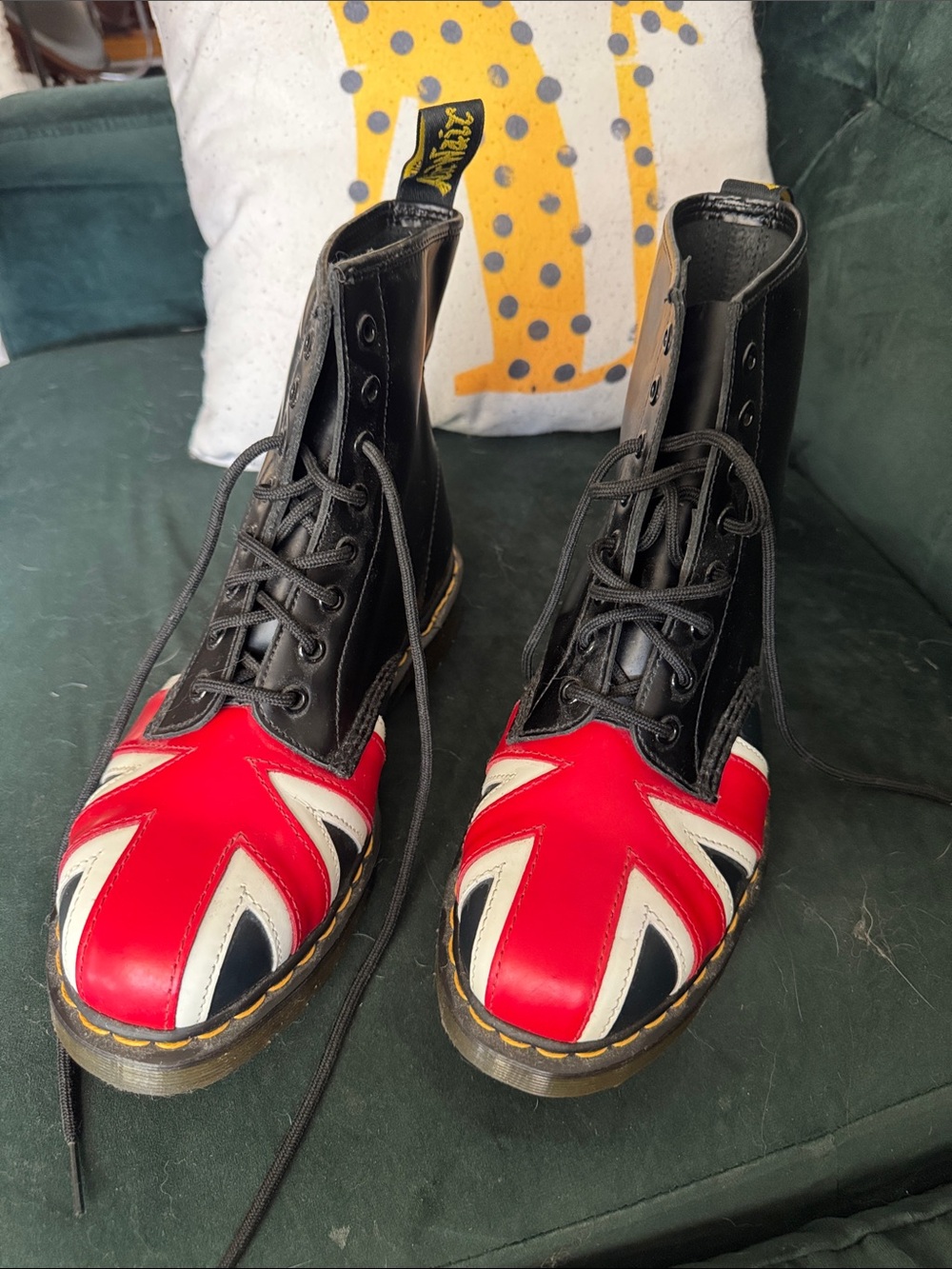 Dr. Martens Black Leather Lace-Up Boots with Red, White & Blue Union Jack Toes